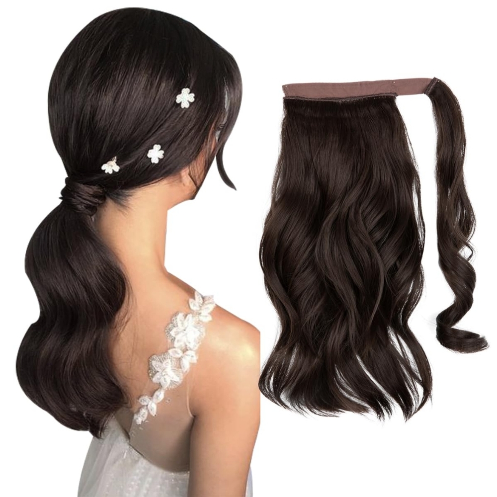 Ponytail Hair‎ Extension Wrap Around Pony Tail Clip in Curly Wavy Synthetic Fake
